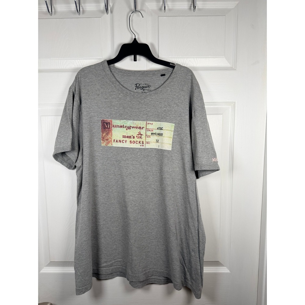 Original Penguin Mens Gray Munsingwear Fancy Socks Graphic T-Shirt XXL